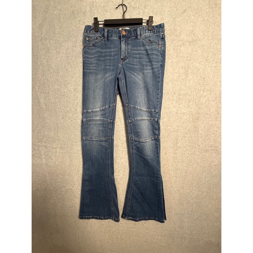 Free People Moto Flare Jeans Blue Button Ankle Detail Size 27